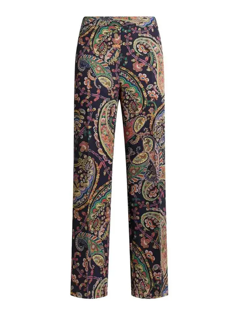 Pantaloni Svasati A Fiori Blu