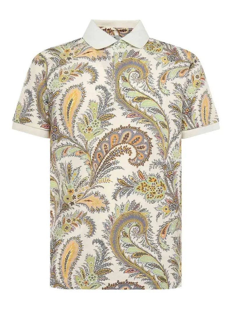 Polo in cotone con motivi floreali Paisley Giallo
