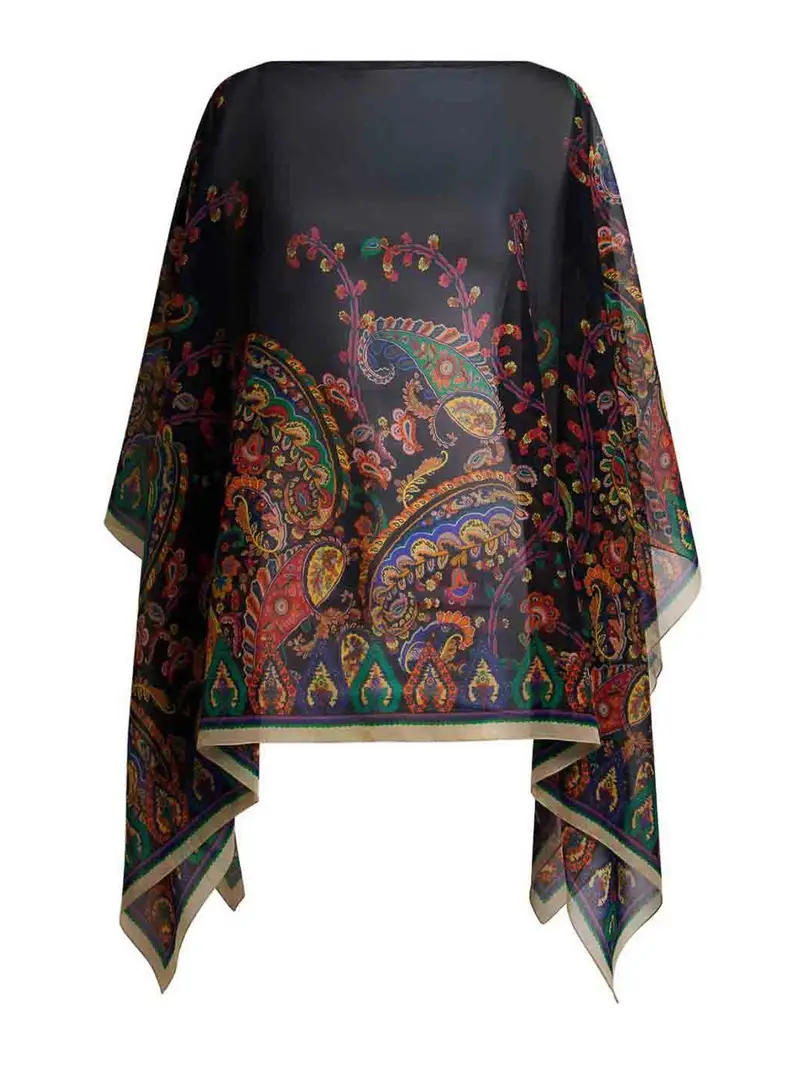 Poncho in seta stampata Multicolore
