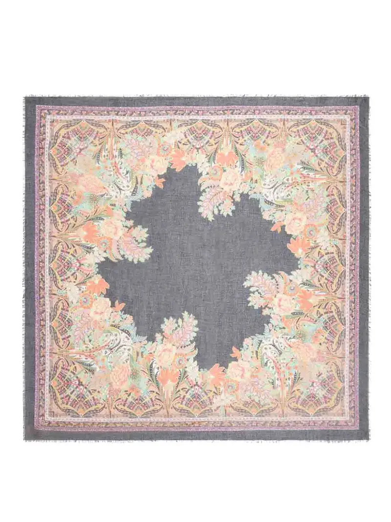 Sciarpa di seta georgette con motivo Nero