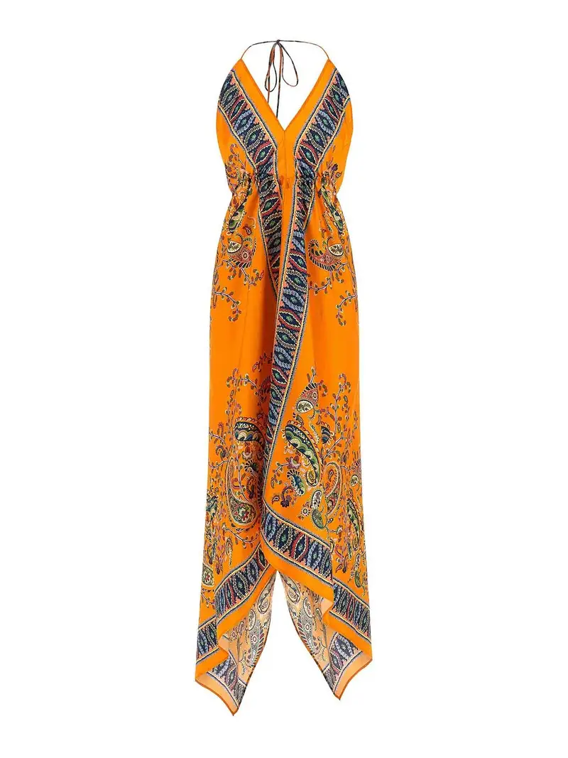 Vestito floreale con motivi cachemire Arancione