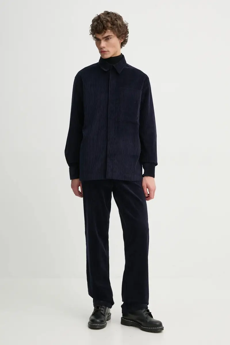 camicia in velluto a coste colore blu navy H24MMOUT370 miniatura 2
