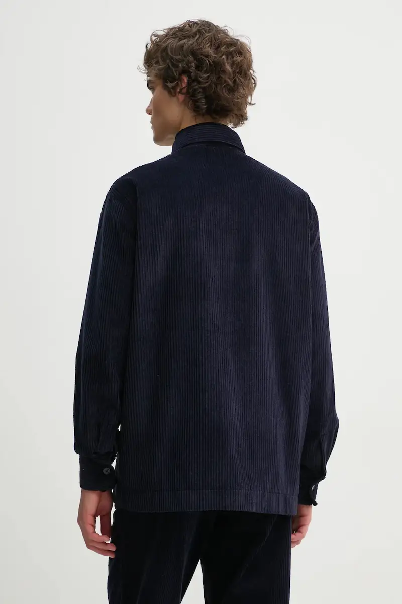 camicia in velluto a coste colore blu navy H24MMOUT370 miniatura 3