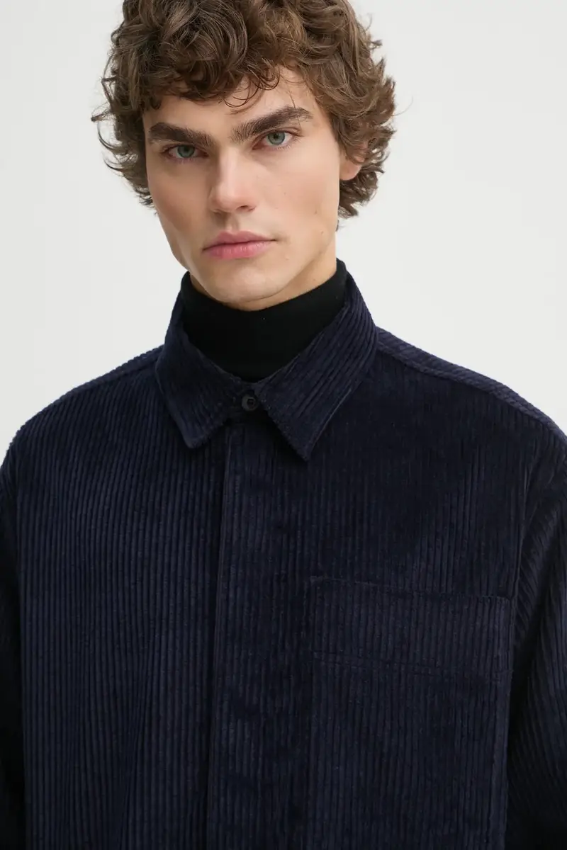 camicia in velluto a coste colore blu navy H24MMOUT370 miniatura 4