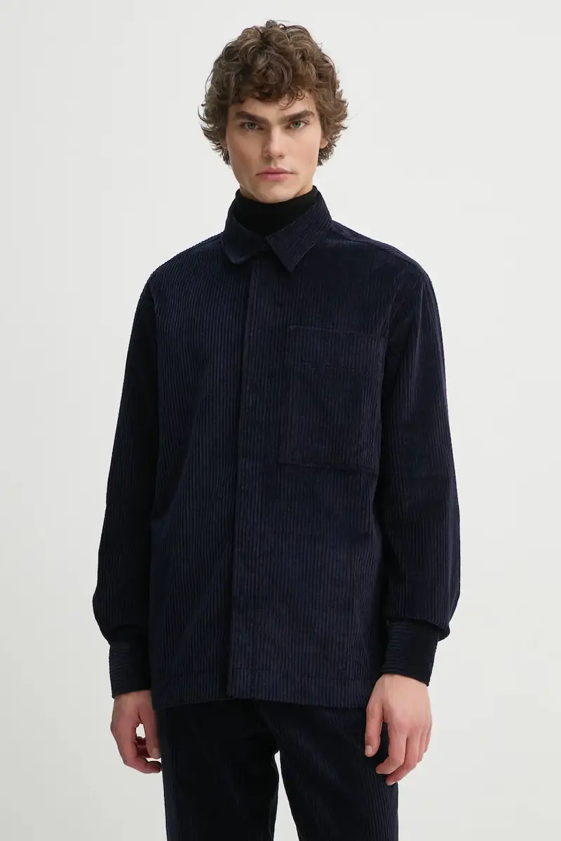 camicia in velluto a coste colore blu navy H24MMOUT370