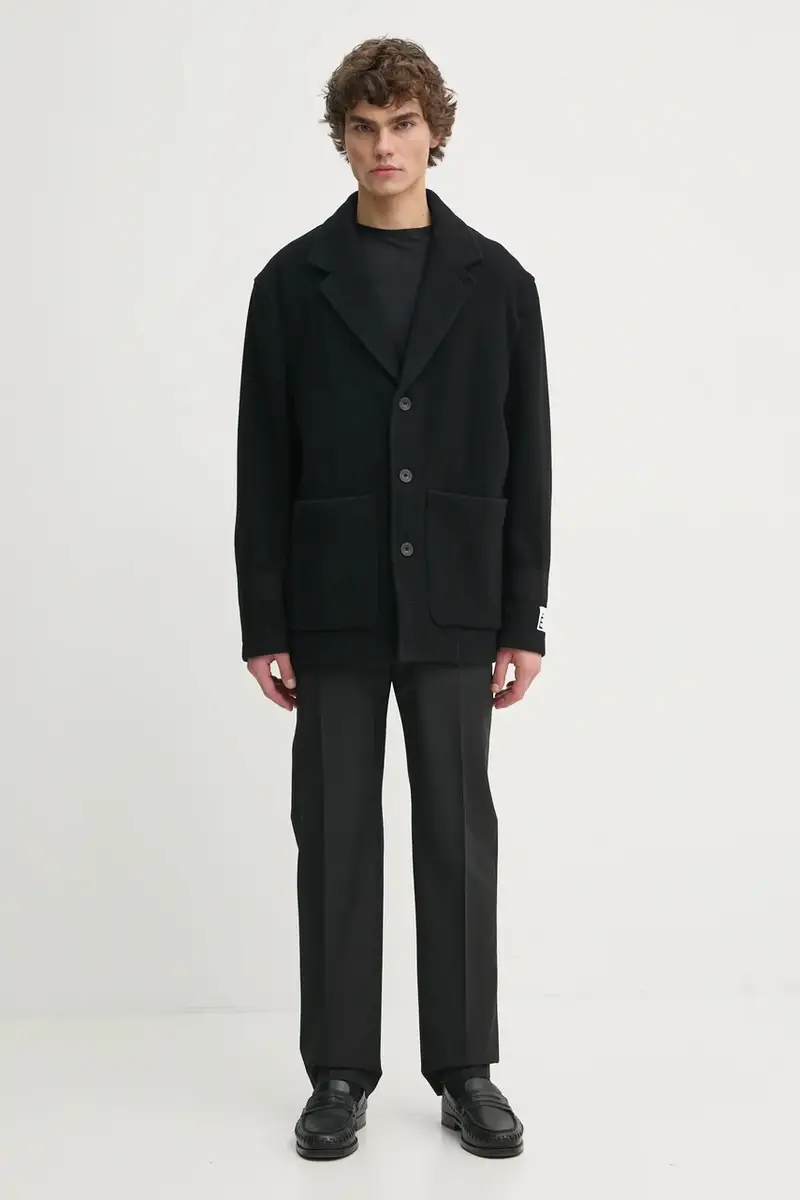 cappotto in lana colore nero H24MMOUT731 miniatura 2