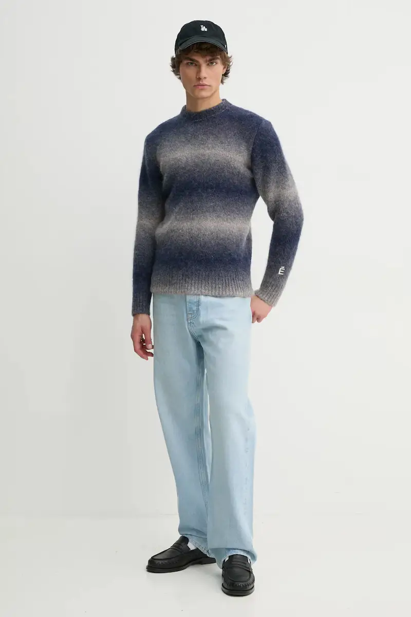 maglione in lana uomo colore blu navy H24MMKNI603 miniatura 2