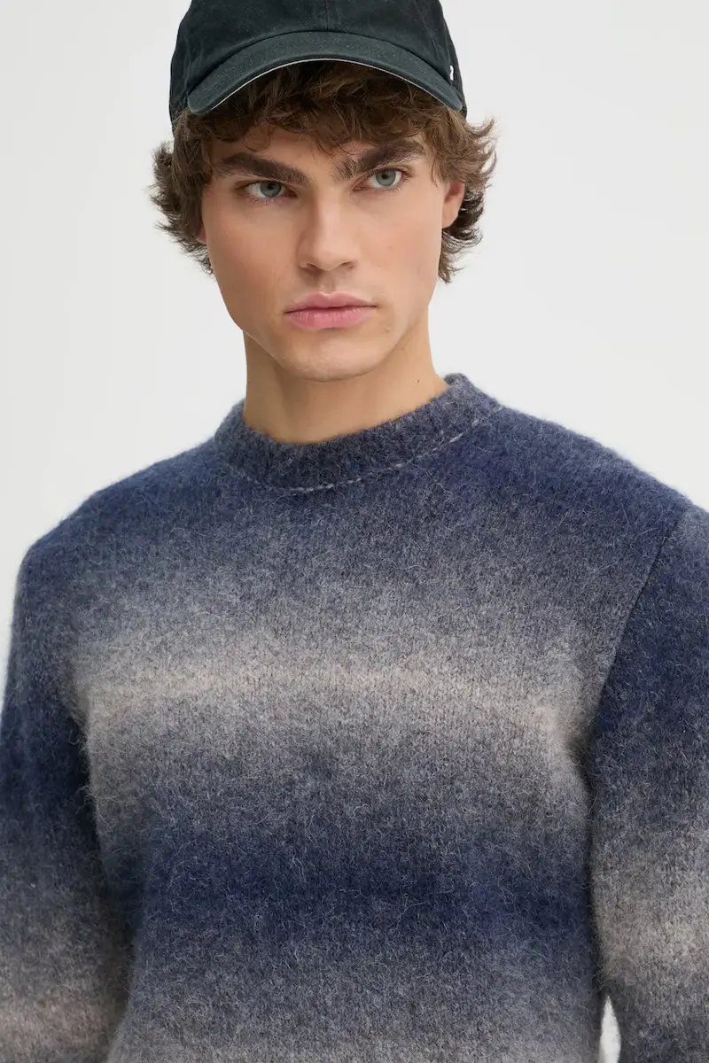 maglione in lana uomo colore blu navy H24MMKNI603 miniatura 4