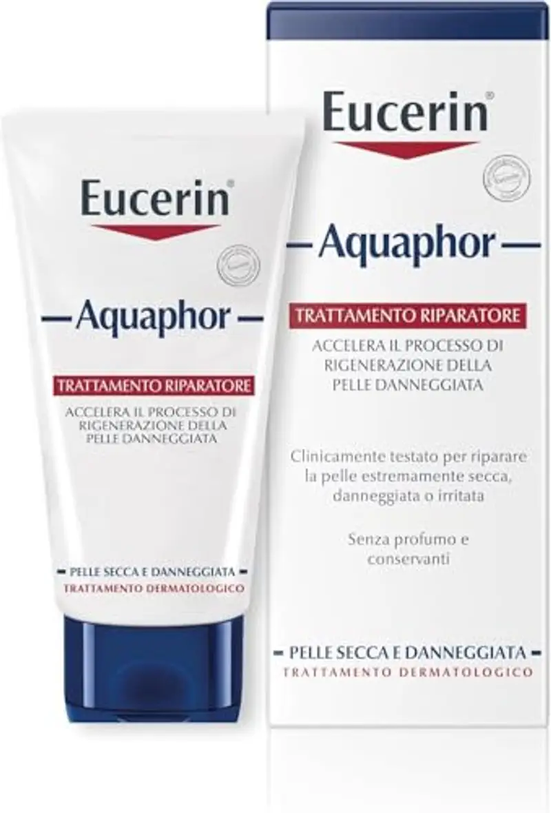 Eucerin Aquaphor Trattamento Riparatore 45 ml, Crema idratante corpo e viso per favorire il processo di guarigione,,