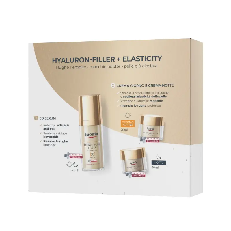 Hyaluron-Filler + Elasticity XMAS PACK ELASTICITY (3D Serum + Mini Crema giorno SPF15 + Mini Crema notte) - Trattamento viso effetto lifting miniatura 2