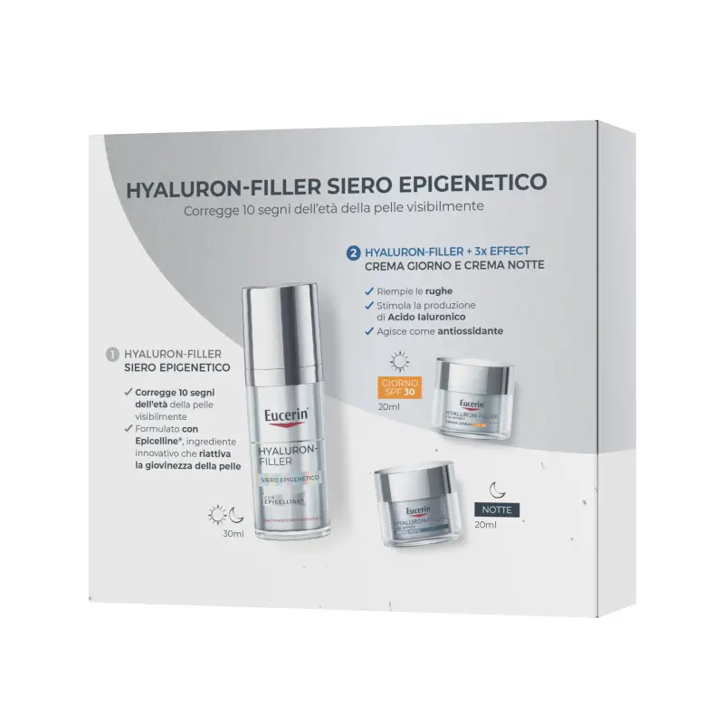 Hyaluron-Filler XMAS PACK EPIGENETIC (Siero Epigenetico + Mini Crema giorno SPF30 + Mini Crema notte) - Trattamento antietà pelli mature, Sie miniatura 2