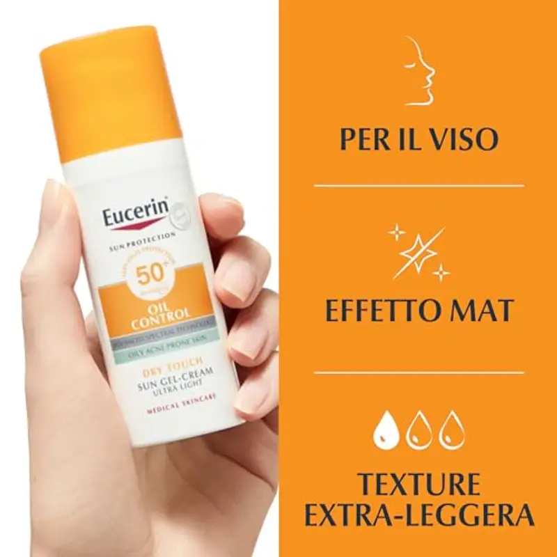 Eucerin Oil Control Dry Touch Face Sun Gel-Creme SPF 50+ 50 ml, Crema solare viso 50+ con filtri UVA/UVB, Protezione solare viso 50+ con texture ultra leggera per pelle grassa e acneica miniatura 3