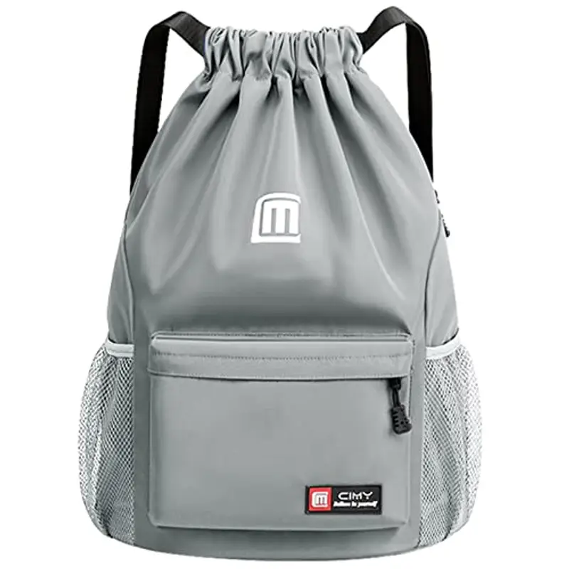 Eucomir Sacca Sportiva Palestra, Sacchetto Con Tasche In Rete, Borsa In Nylon Impermeabile Con Coulisse, Cerniera Esterna,Grigio
