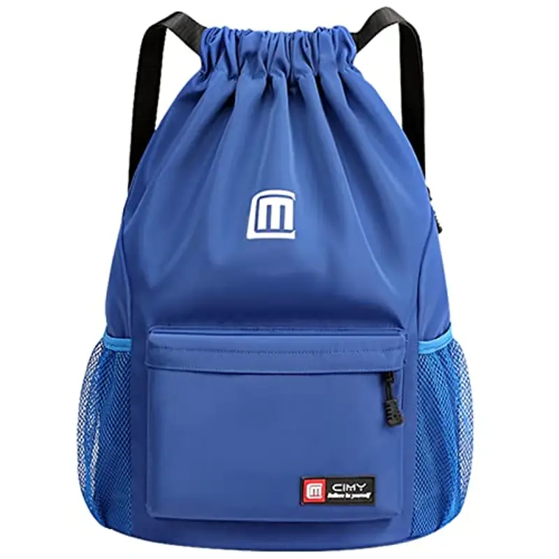 Eucomir Sacca Sportiva Palestra, Sacchetto Con Tasche In Rete, Borsa In Nylon Impermeabile Con Coulisse Con Cerniera Esterna,Blu