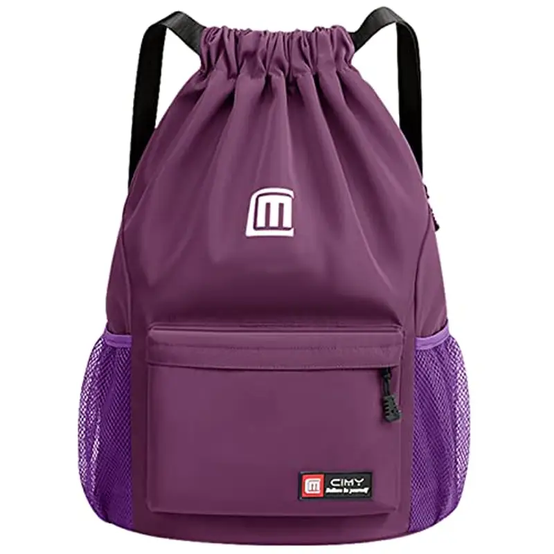 Eucomir Sacca Sportiva Palestra, Sacchetto Con Tasche In Rete, Borsa In Nylon Impermeabile Con Coulisse Con Cerniera Esterna,Viola