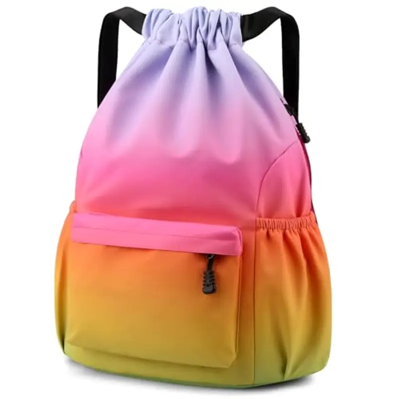 Eucomir Sacca Sportiva Palestra, Sacchetto Sportivo Con Tasche In Rete, Borsa Da Palestra In Nylon Impermeabile Con Coulisse Borsa Da Palestra Con Coulisse Con Cerniera Esterna, Colore sfumato