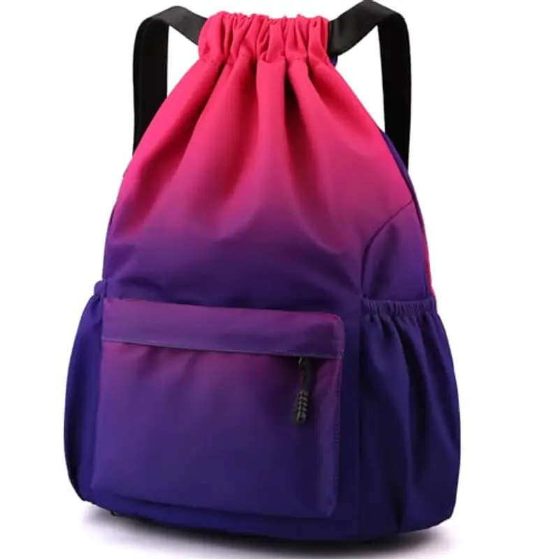 Eucomir Sacca Sportiva Palestra, Sacchetto Sportivo Con Tasche In Rete, Borsa Da Palestra In Nylon Impermeabile Con Coulisse Borsa Da Palestra Con Coulisse Con Cerniera Esterna, Rosso sfumato