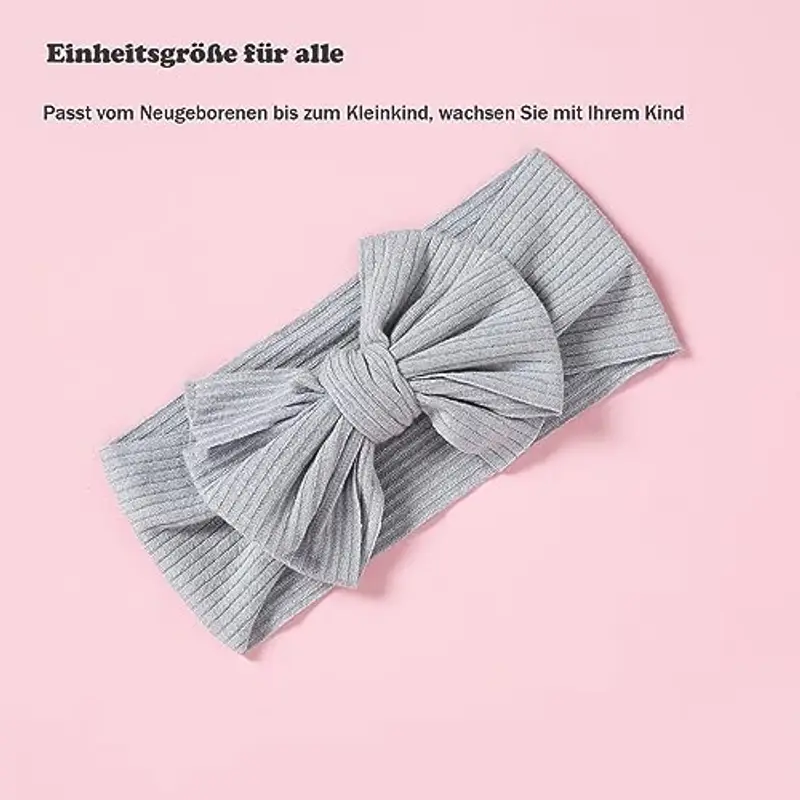 EUDUQ 4 Pezzi Fasce Bambina Neonata, Fascia Neonato in Cotone, Elastica Fascette Per Capelli Per Fiocchi, Fascia Per Turbante, Accessori per Bambina Neonata 0-3 Anni?Grigio Chiaro/Cachi/Azzurro/Rosa miniatura 3