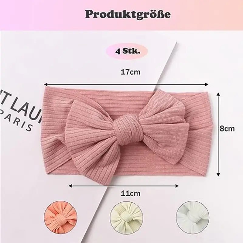 EUDUQ 4 Pezzi Fasce Bambina Neonata, Fascia Neonato in Cotone, Elastica Fascette Per Capelli Per Fiocchi, Fascia Per Turbante, Accessori per Bambina Neonata 0-3 Anni(Rosa/Bianco/Beige/Pesca) miniatura 2