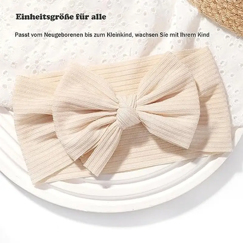 EUDUQ 4 Pezzi Fasce Bambina Neonata, Fascia Neonato in Cotone, Elastica Fascette Per Capelli Per Fiocchi, Fascia Per Turbante, Accessori per Bambina Neonata 0-3 Anni(Rosa/Bianco/Beige/Pesca) miniatura 3