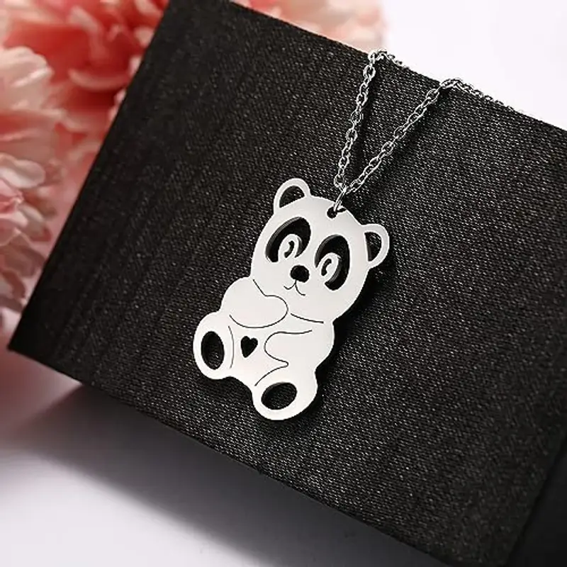 EUEAVAN Collana con ciondolo a forma di panda gigante con animali, in acciaio inox, stile hip hop, semplice, regalo di miniatura 3