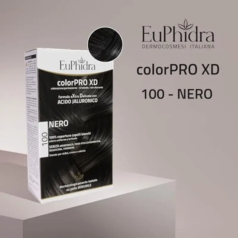 Euphidra - ColorPro XD 100, Nero, Colorazione Permanente con Acido Ialuronico, Lascia il Capello Morbido e Sano, Idrata miniatura 2