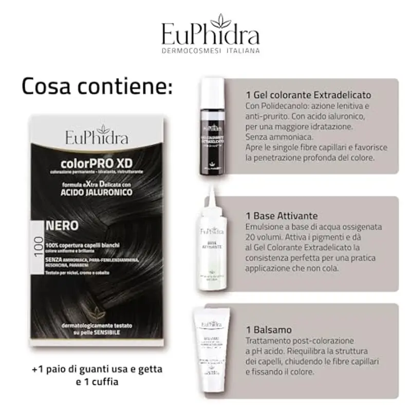 Euphidra - ColorPro XD 100, Nero, Colorazione Permanente con Acido Ialuronico, Lascia il Capello Morbido e Sano, Idrata miniatura 3