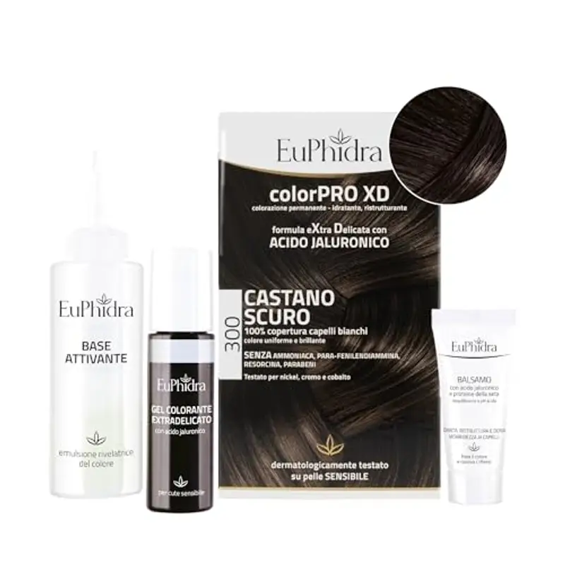 Euphidra - ColorPro XD 300, Castano Scuro, Colorazione Permanente con Acido Ialuronico, Idrata in Profondità, per un