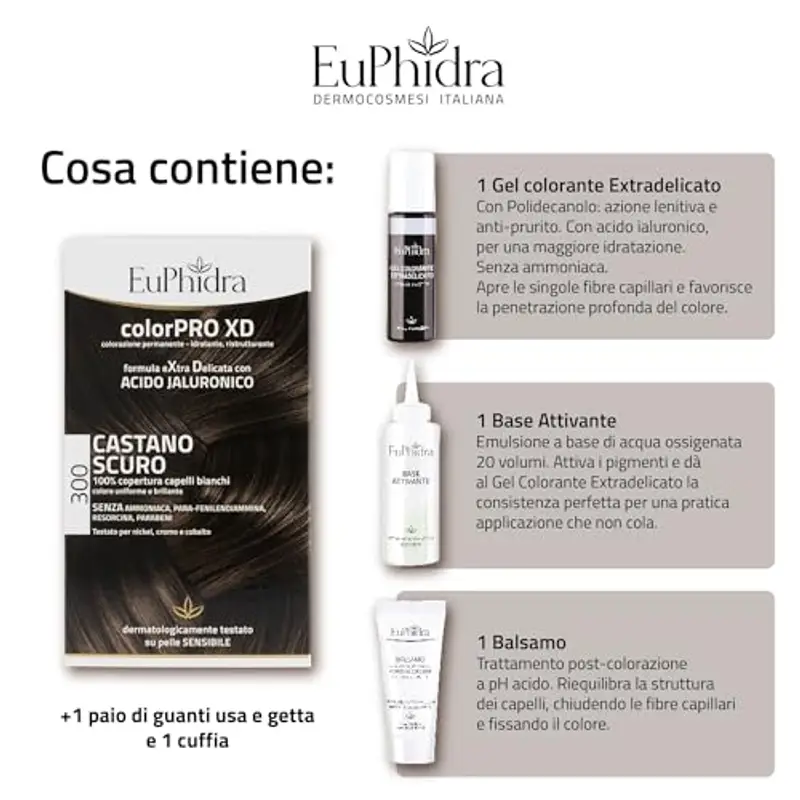 Euphidra - ColorPro XD 300, Castano Scuro, Colorazione Permanente con Acido Ialuronico, Idrata in Profondità, per un miniatura 3