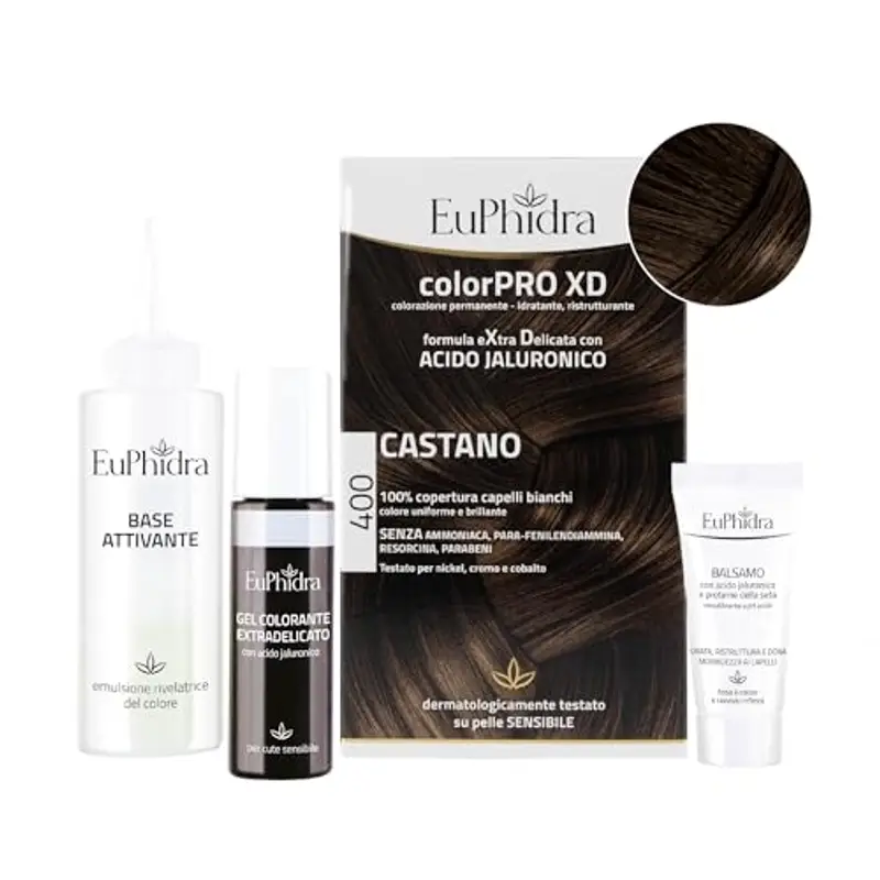 Euphidra - ColorPro XD 400, Castano, Colorazione Permanente con Acido Ialuronico, Idrata Profondamente e Riequiibra la