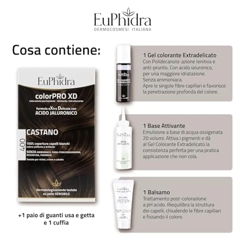 Euphidra - ColorPro XD 400, Castano, Colorazione Permanente con Acido Ialuronico, Idrata Profondamente e Riequiibra la miniatura 3