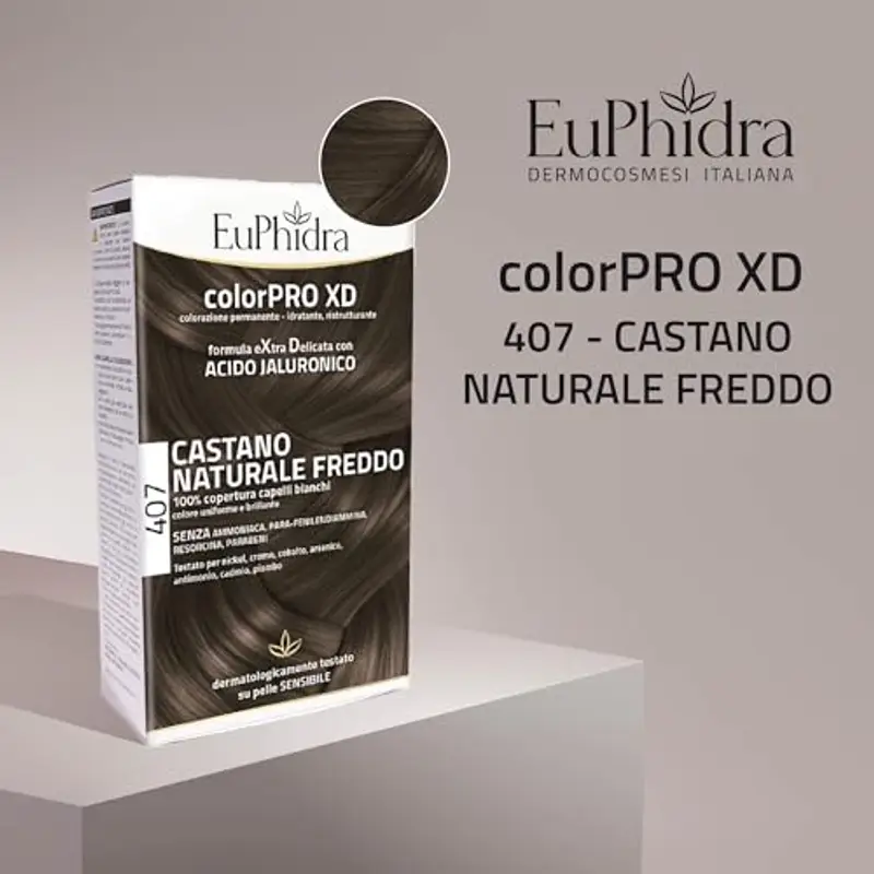 Euphidra - ColorPro XD 407, Castano Naturale Freddo, Riduce il Rischio di Irritazioni e Allergie, Colorazione Permanente con Acido Ialuronico, Offre Idratazione e Colore Duraturo miniatura 2
