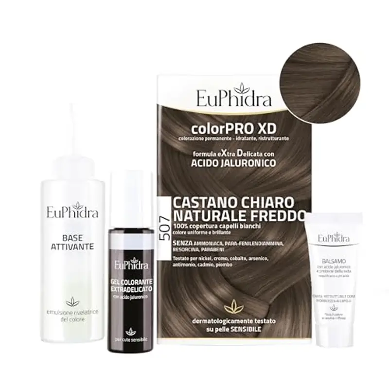 Euphidra - ColorPro XD 507, Castano Chiaro Naturale Freddo, Capelli Morbidi e Setosi, Colorazione Permanente con Acido