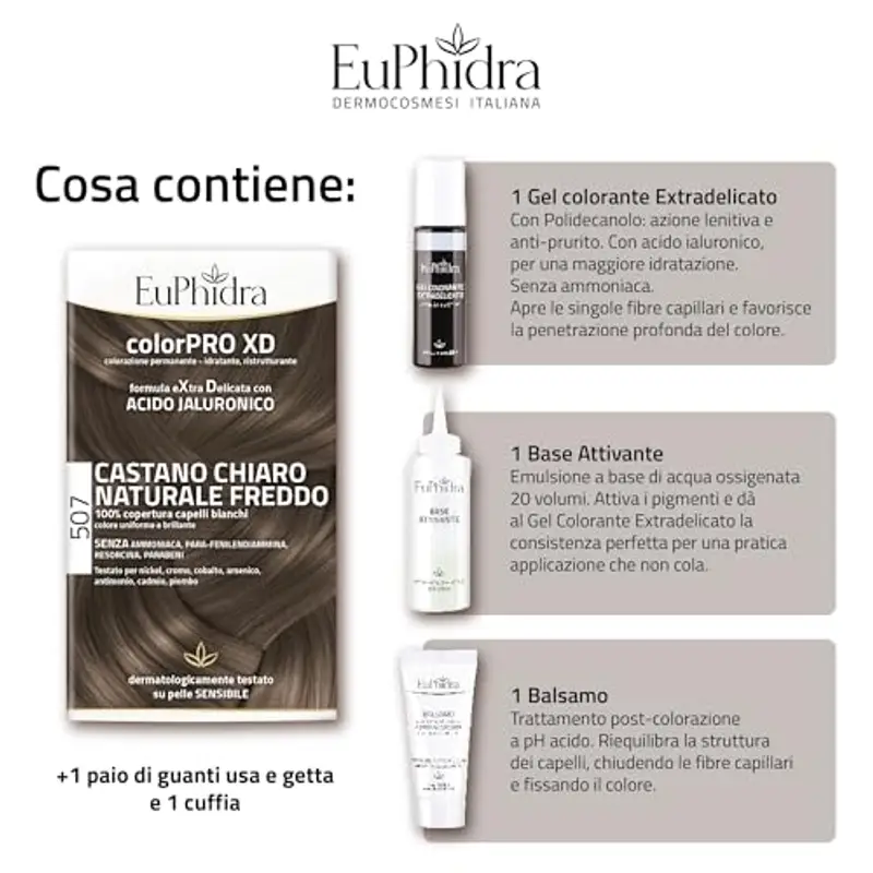 Euphidra - ColorPro XD 507, Castano Chiaro Naturale Freddo, Capelli Morbidi e Setosi, Colorazione Permanente con Acido miniatura 3