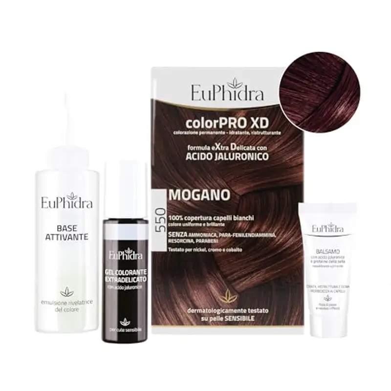 Euphidra - ColorPro XD 550, Mogano, Colorazione Permanente con Acido Ialuronico, Idrata in Profondità, Garantisce un