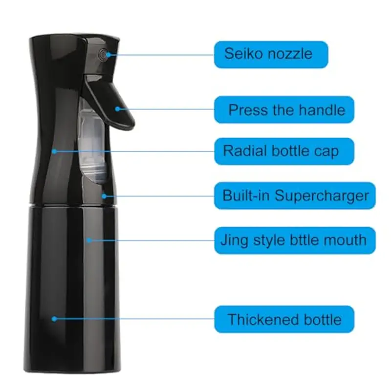 Eupneicu Spruzzino Nebulizzatore [ 200 Ml ], Flaconi Spray, Grilletto Spruzzatore Riutilizzabile Per Trucco, Cura Della Pelle, Pulizia Quotidiana, Ecc [ Nero ] miniatura 3