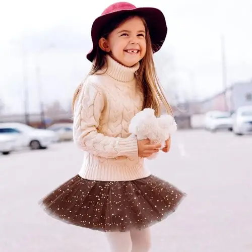 EUPSIIU 2 Pezzi Tutu Danza per Ragazze, Gonna Tulle Bambina con Paillettes Luccicanti, Tutus a 3 Strati, Costume miniatura 3