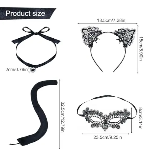 EUPSIIU 4 Pezzi Cerchietto Orecchie Gatto Cerchietti con Orecchie di Gatto in Pizzo di Halloween con Pizzo Maschera miniatura 2