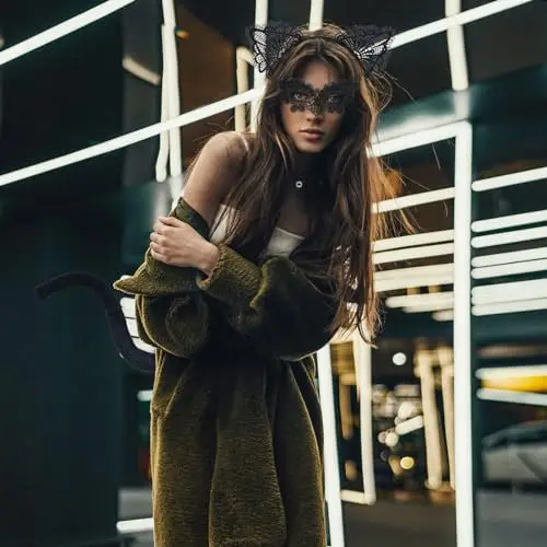 EUPSIIU 4 Pezzi Cerchietto Orecchie Gatto Cerchietti con Orecchie di Gatto in Pizzo di Halloween con Pizzo Maschera miniatura 3