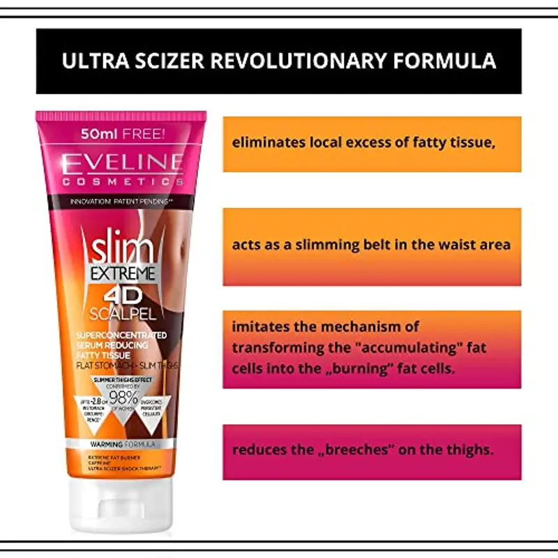 Eveline Cosmetics Slim Extreme 4D Siero Super-Concentrato Riducente Grasso con Tecnologia SCALPEL SHAPE DESIGNER, Complesso di Caffeina Incapsulato in Liposomi - 250ml miniatura 3