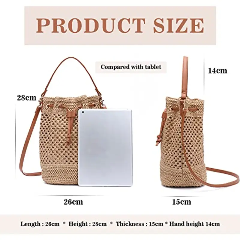 EVEOUT Borse a tracolla Intrecciate Paglia retrò Donna Stile bohémien estivo Borse Tote Grande Borse a mano spiaggia paglia miniatura 2