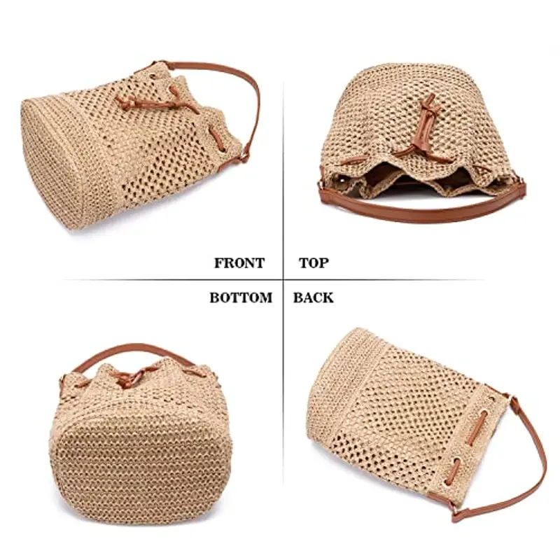 EVEOUT Borse a tracolla Intrecciate Paglia retrò Donna Stile bohémien estivo Borse Tote Grande Borse a mano spiaggia paglia miniatura 3