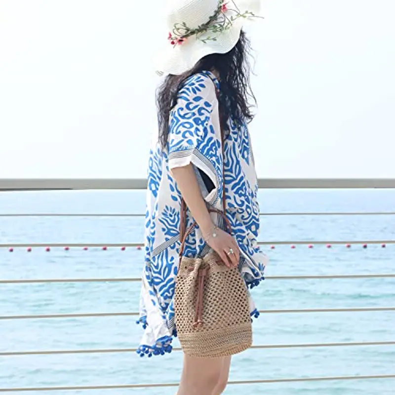 EVEOUT Borse a tracolla Intrecciate Paglia retrò Donna Stile bohémien estivo Borse Tote Grande Borse a mano spiaggia paglia miniatura 4