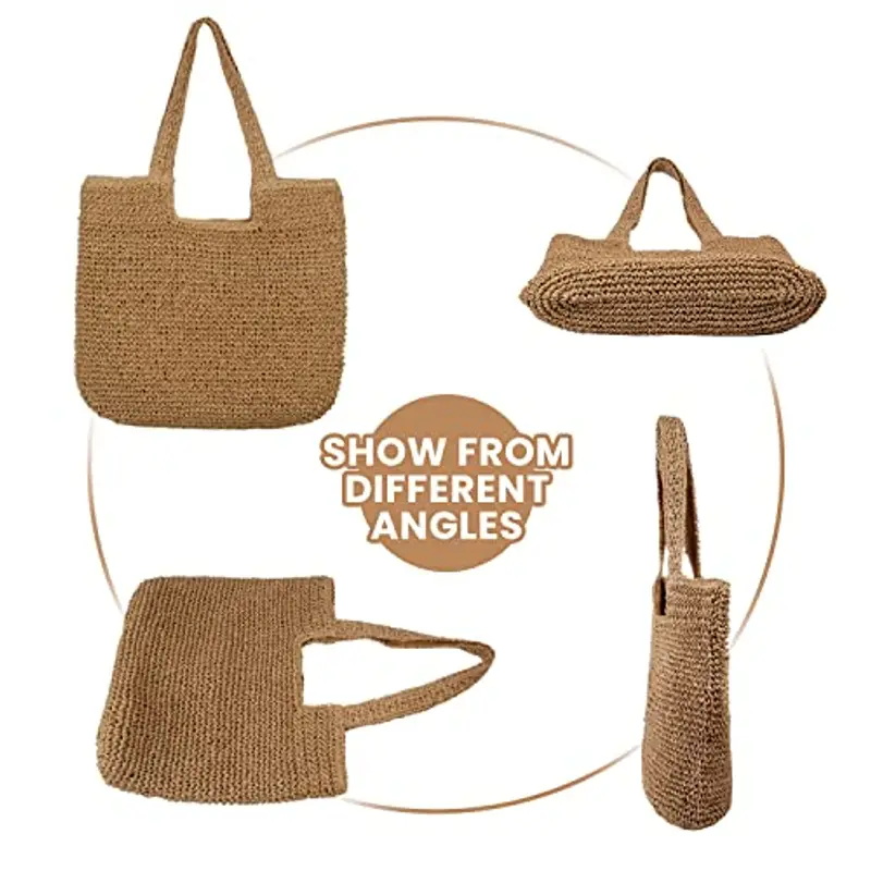 EVEOUT Borse Tote in paglia per Donna Grande Borse a spalla da spiaggia in paglia Stile bohémien estivo Borsa vacanza miniatura 2
