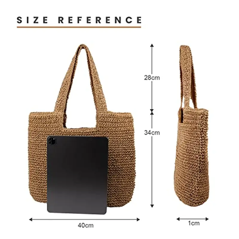 EVEOUT Borse Tote in paglia per Donna Grande Borse a spalla da spiaggia in paglia Stile bohémien estivo Borsa vacanza miniatura 3