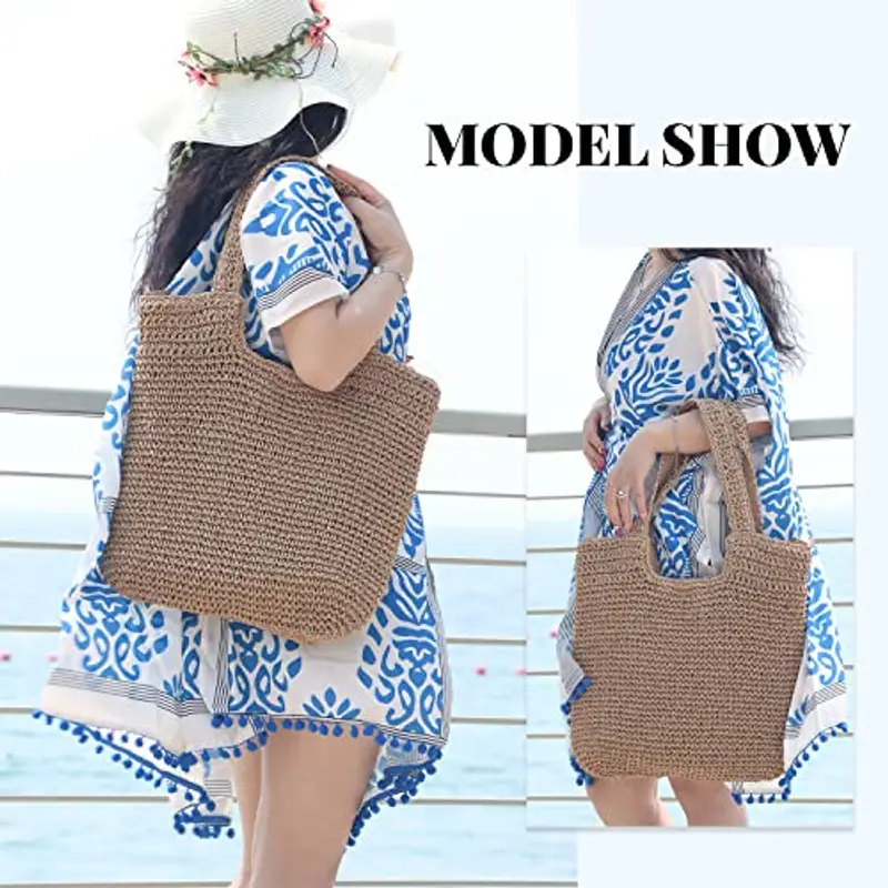 EVEOUT Borse Tote in paglia per Donna Grande Borse a spalla da spiaggia in paglia Stile bohémien estivo Borsa vacanza miniatura 5