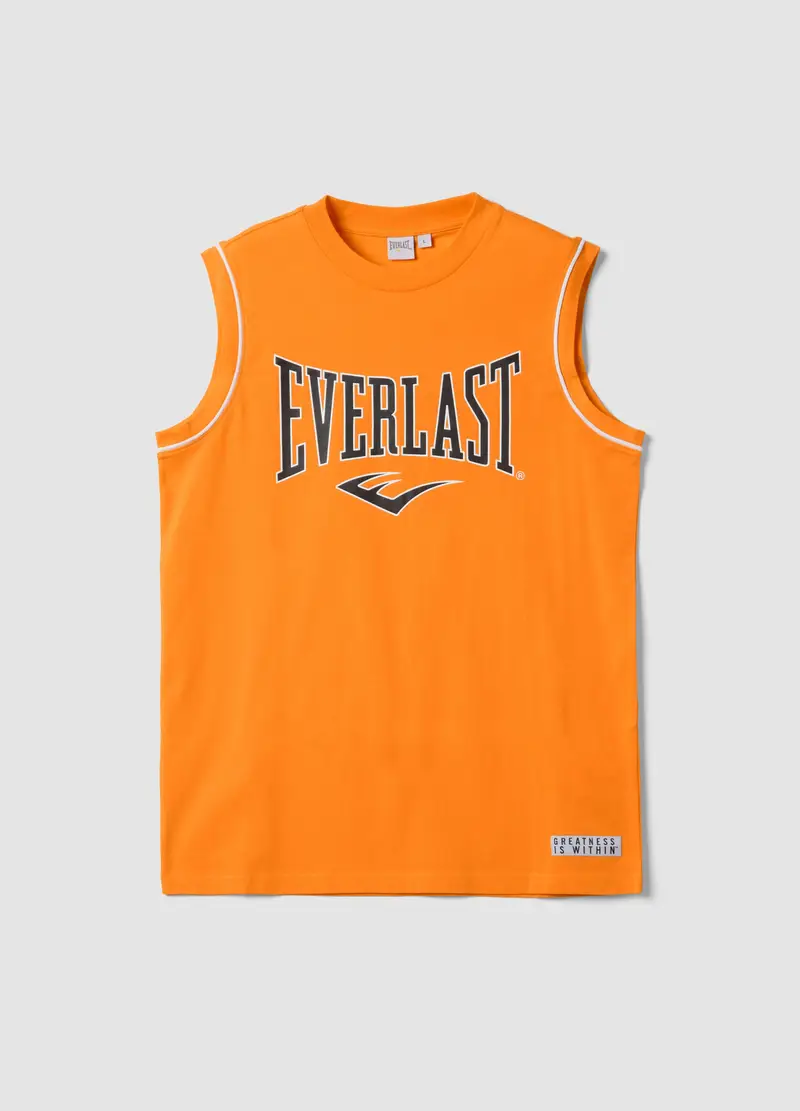 Canottiera Senza Maniche In Puro Cotone Arancione Con Logo Everlast, Uomo, Arancione