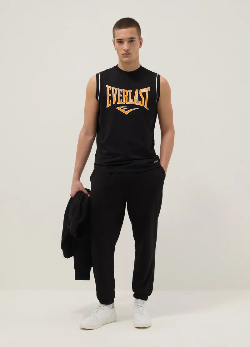 Canottiera Senza Maniche In Puro Cotone Nera Con Logo Everlast, Uomo, Nero miniatura 2
