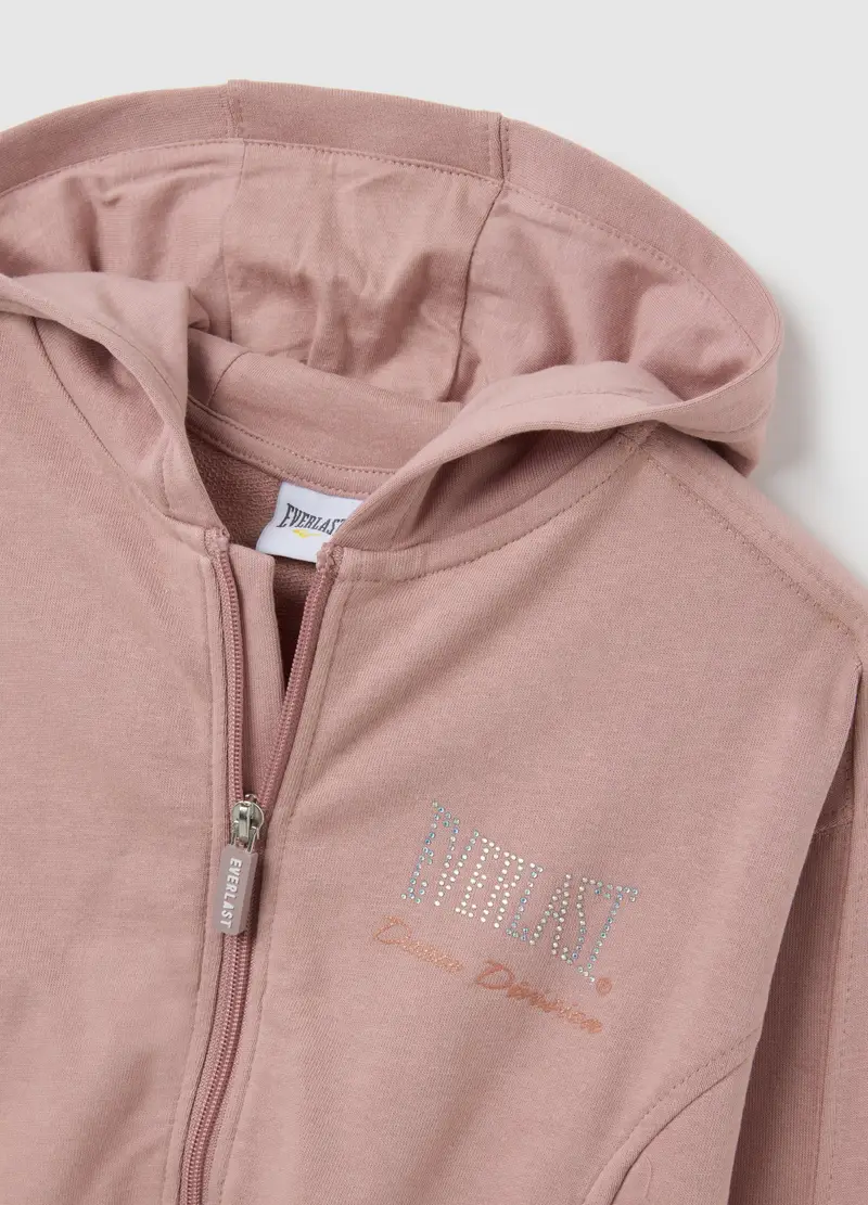 Felpa Con Cappuccio Da Bambina In Puro Cotone Rosa E Zip, Rosa miniatura 2