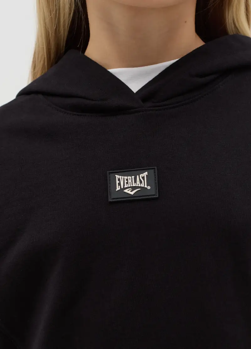 Felpa Cropped Con Cappuccio E Patch Logo, Bambina, Nero miniatura 2